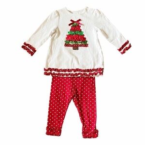Starting Out Christmas tree holiday red and white 2 piece frilly outfit